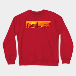 Motorcycle and couple at sunset Crewneck Sweatshirt